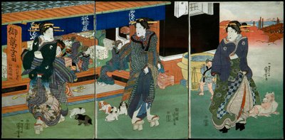 Vor dem Süßwarengeschäft Funabashiya von Utagawa Kuniyoshi