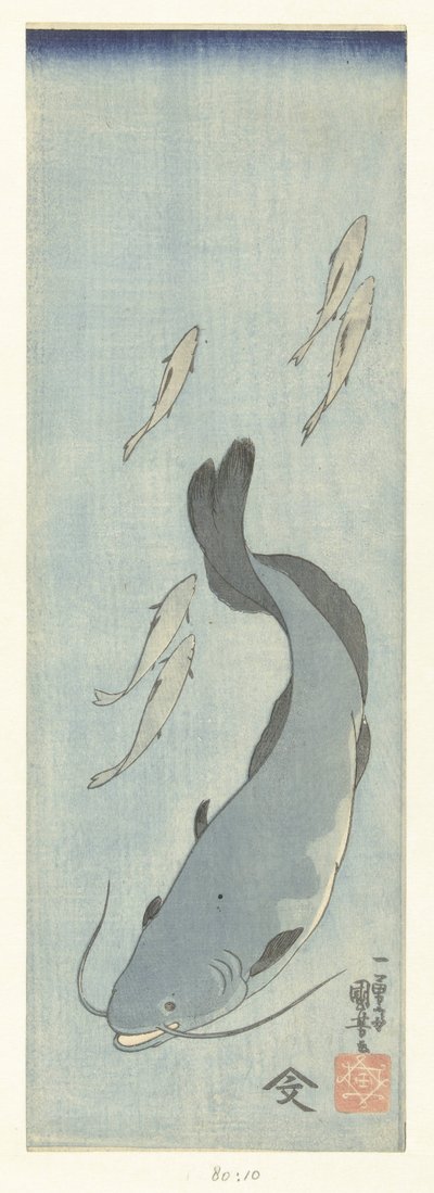 Wels und fünf Forellen von Utagawa Kuniyoshi