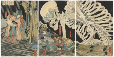 Mitsukuni trotzt dem Skelettgespenst, das von Prinzessin Takiyasha heraufbeschworen wurde von Utagawa Kuniyoshi