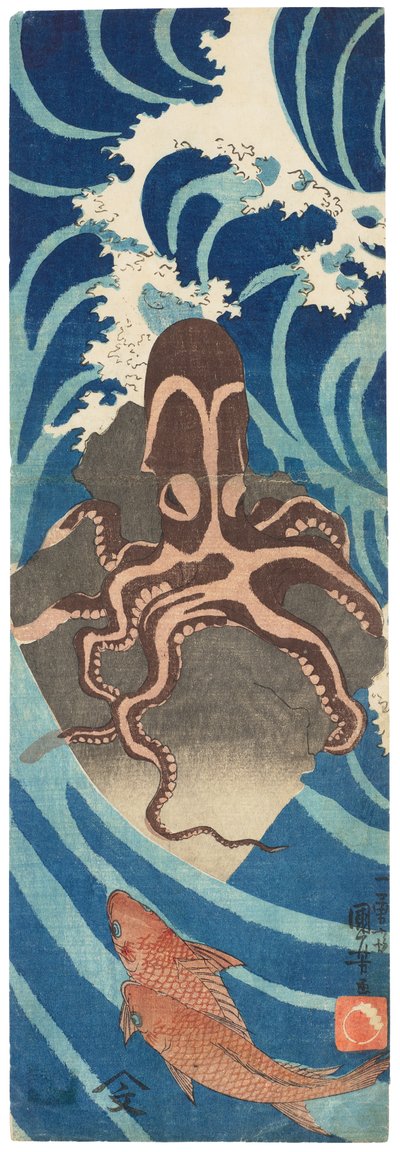 Oktopus auf einem Felsen, um 1837 von Utagawa Kuniyoshi