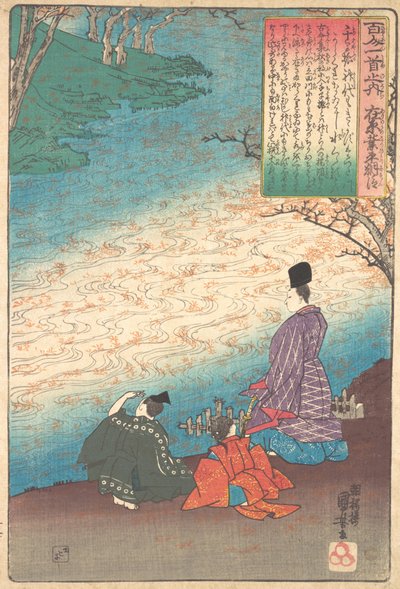 Dichter mit zwei Pagen am Ufer des Tatsuta, ca. 1845 von Utagawa Kuniyoshi