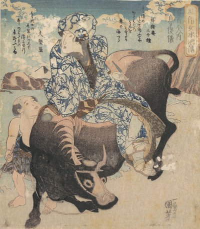 Roshungi Chinese, Lu Zhunyi als Frau mit Pfeife auf einem Büffel reitend von Utagawa Kuniyoshi