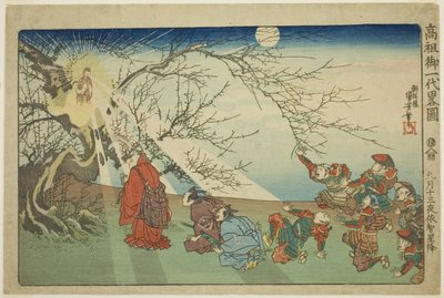 Der Stern steigt auf Echi in der dreizehnten Nacht des neunten Monats, aus der Serie "Kurze illustrierte Biografie des großen Priesters [Nichiren]" von Utagawa Kuniyoshi
