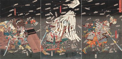 Der letzte Stand der Kusunoki bei Shijonawate Nanke yushi shijonawate nite uchijini, um 1851 von Utagawa Kuniyoshi