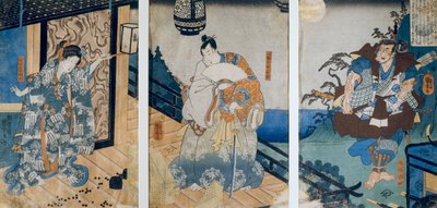 Triptychon mit den Abenteuern von Coxinga/Watonai von Hachiman Taro Yoshiie von Utagawa Kuniyoshi