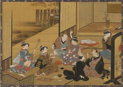 Innenszene einer Party mit Geisha und Kunden von Utagawa Toyoharu