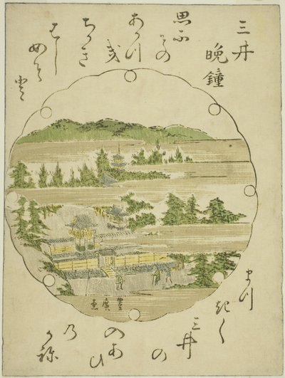 Abendglocke am Mii-Tempel, aus einer unbetitelten Serie von Acht Ansichten von Omi von Utagawa Toyohiro