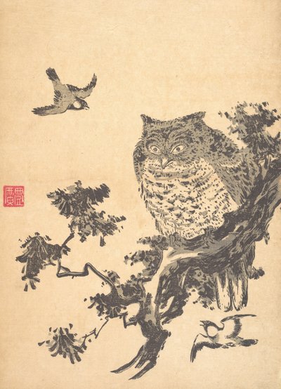 Eule und zwei Schwalben von Utagawa Toyohiro