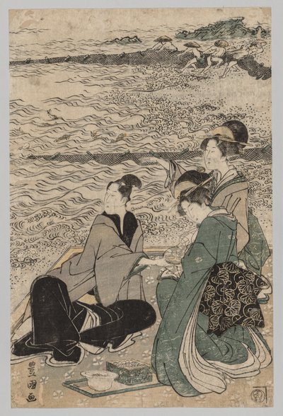 Mann und zwei Frauen am Meeresufer, 1769-1825 von Utagawa Toyokuni