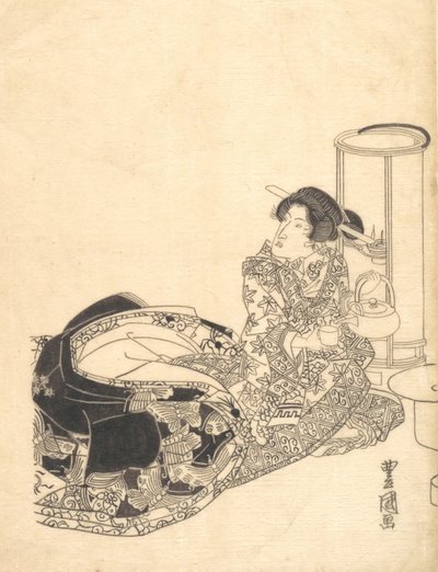 Kurtisane oder Schauspieler als Kurtisane, die bei Laternenlicht Tee einschenkt von Utagawa Toyokuni I