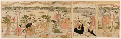 Vortrag auf einer Veranda mit Blick auf den Sumida-Fluss von Utagawa Toyokuni I