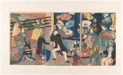 Ausländer während eines Trinkgelages im Gankiro Teehaus von Utagawa Yoshiiku