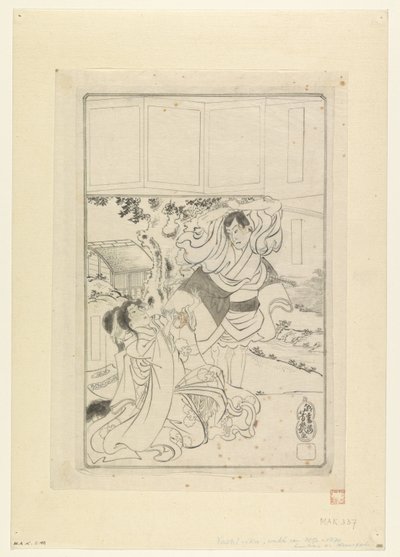Mann, der im Begriff ist, eine Frau zu enthaupten von Utagawa Yoshiiku
