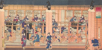 Importierte Seidenwickelmaschine in Tsukiji in Tokio, 4. Monat, 1872 von Utagawa Yoshitora
