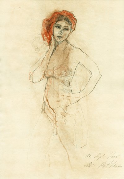 Nachdenkliche Frau mit rotem Turban von Ute Rathmann