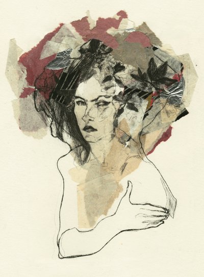 Nachdenkliche Frau Collage von Ute Rathmann