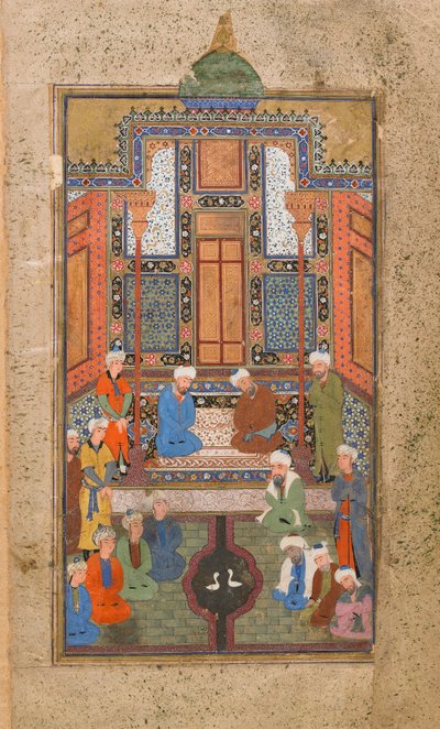 Palastszene in einem Tuhfat al-Ahrar (Geschenk der Freien) Buchara, Usbekistan, Usbekische Periode, ca. 1540 von Uzbek School