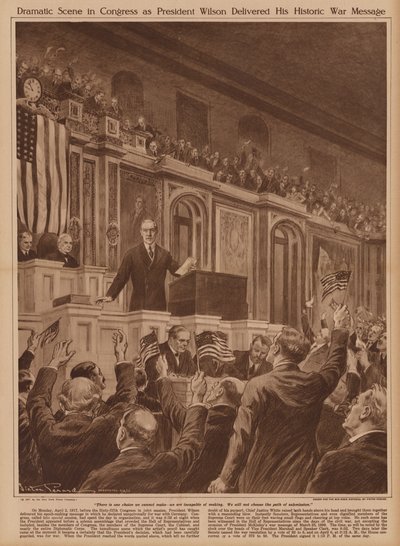 US-Präsident Woodrow Wilson bittet den Kongress, Deutschland den Krieg zu erklären von V. Perard