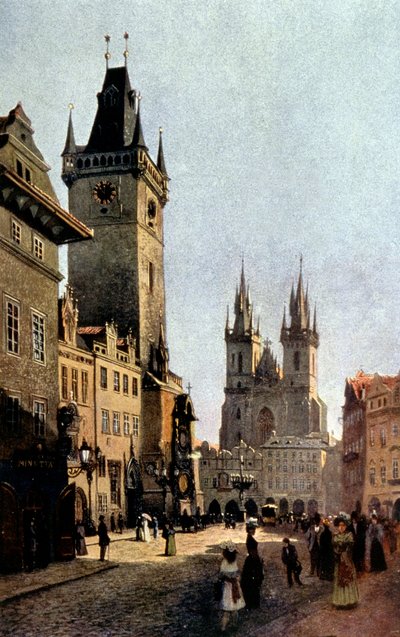 Der Altstädter Ring und das Rathaus in Prag, ca. 1900 (Druck) von Vaclav Jansa