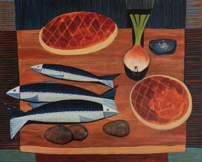 Stillleben mit Brot und Fisch von Vadym Vaskovsky