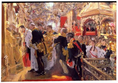 Die Krönung von Kaiser Nikolaus II. in der Mariä-Entschlafens-Kathedrale von Valentin Serov