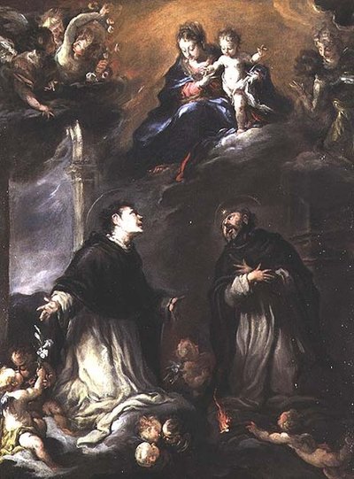 Madonna und Kind erscheinen zwei Dominikanerheiligen von Valerio (circle of) Castello