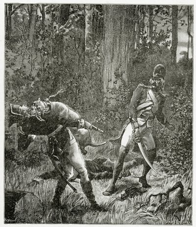 Rask der Hund tötet einen englischen Soldaten - Illustration aus Bug-Jargal, 19. Jahrhundert von Valnay Pere et fils