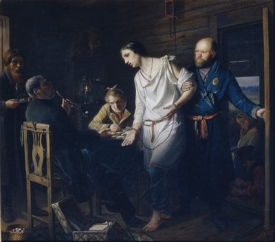 Kommissar der Landpolizei untersucht, 1857 von Vasili Grigorevich Perov