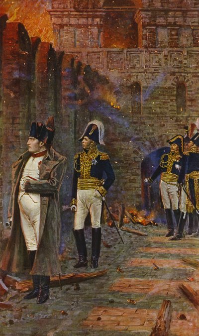 Napoleon Bonaparte beobachtet, wie der Kreml in Moskau brennt von Vasili Vasilievich Vereshchagin