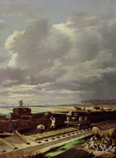 Bauarbeiten an einer Eisenbahnstrecke, 1871 von Vasili Vladimirovits Pukirev