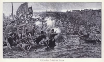 Die Eroberung Sibiriens durch Jermak Timofejewitsch (Gravur) von Vasilij Ivanovic Surikov