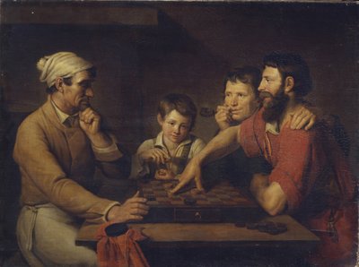 Ein Koch spielt Dame mit einem Hausmeister, 1824 von Vasily Ivanovich Gryaznov
