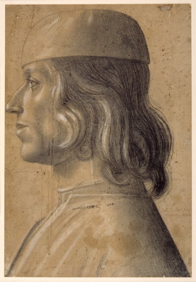 Brustporträt eines Mannes im Profil nach links, mit Mütze von Venetian School