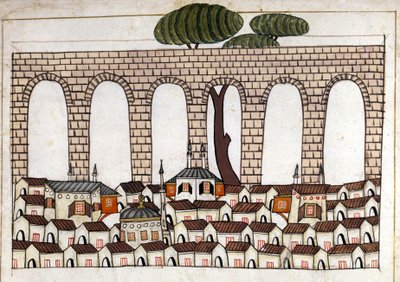 Ansicht von Konstantinopel und seinem Aquädukt. Miniatur aus „Türkische Denkmäler“ (Codex Cicogna 1971 „Memorie Turchesche“) Aquarell aus der venezianischen Schule des 17. Jahrhunderts. von Venetian School
