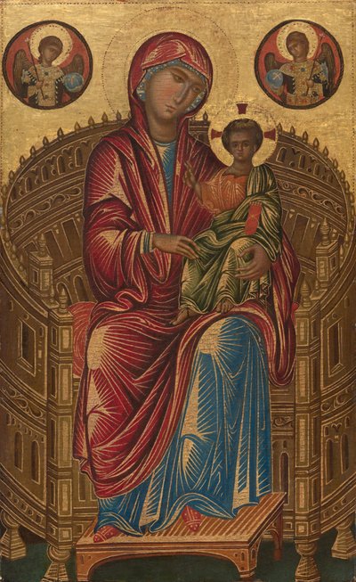 Madonna und Kind auf einem gebogenen Thron von Veneto-Byzantine School