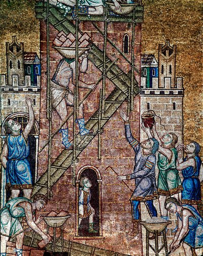 Byzantinische Architektur: Der Bau des Turms von Babel von Veneto Byzantine School