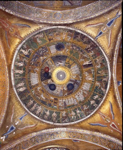 Blick auf die Kuppel mit Mosaiken auf goldenem Hintergrund von Veneto Byzantine School
