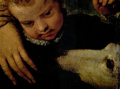 Porträt einer Frau mit Kind und Hund (Detail) von Paolo Veronese