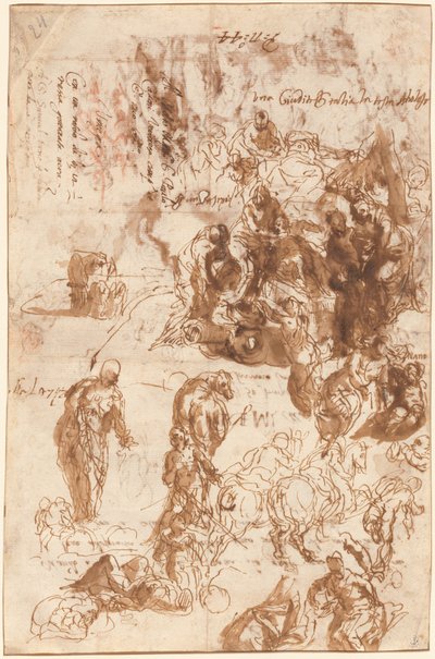 Studien für Judith und Holofernes, David und Goliath, Die Auffindung des Moses und andere [recto] von Veronese