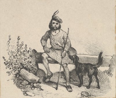 Mann sitzt mit einem Hund von Victor Adam