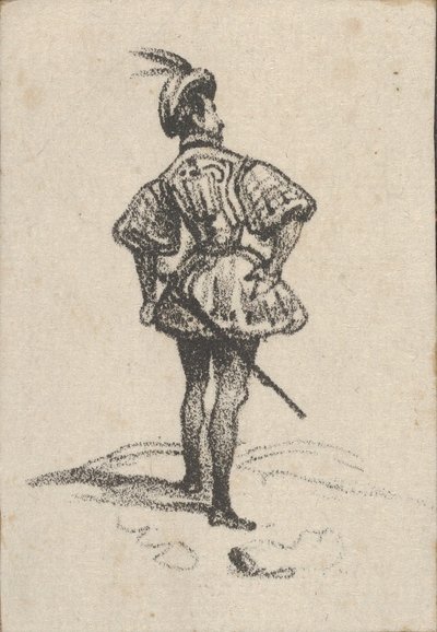 Mann mit Schwert und Federhut, von hinten gesehen von Victor Adam