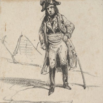 Soldat, der sich auf sein Schwert stützt, Mitte des 19. Jahrhunderts von Victor Adam