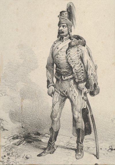 Stehender Soldat mit seiner Jacke über einer Schulter, Mitte des 19. Jahrhunderts von Victor Adam