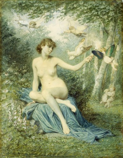 Nymphe vertreibt die Liebe mit einer Fackel von Victor Florence Pollet
