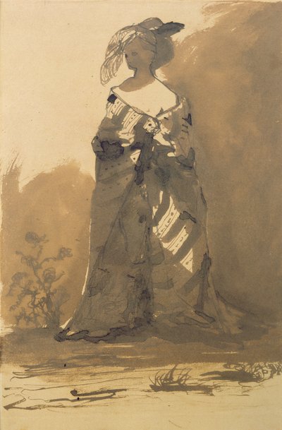 Frau mit Mantel und Federhut von Victor Hugo