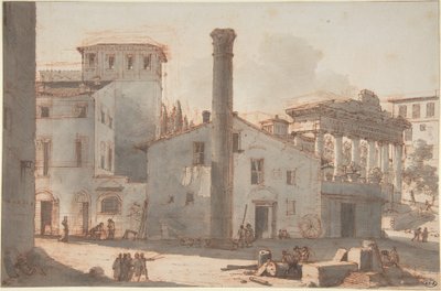 Blick auf das Forum Romanum mit der Säule des Phokas und dem Tempel des Saturn von Victor Jean Nicolle