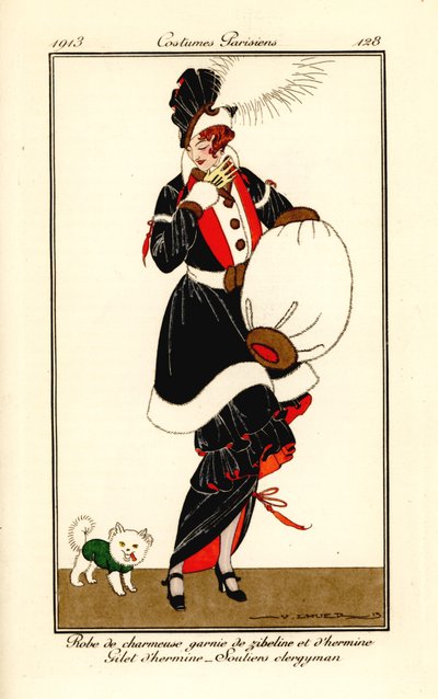 Frau im Kleid mit Zobel- und Hermelinbesatz von Victor Lhuer