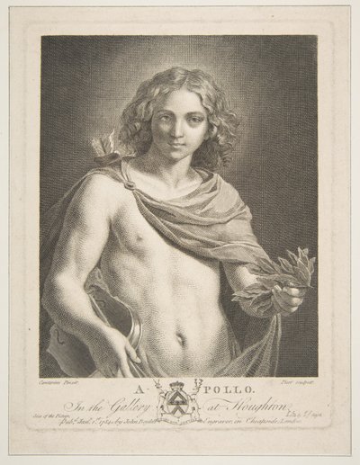 Apollo trägt einen Mantel und hält einen Lorbeerzweig und eine Geige, 1784 von Victor Marie Picot