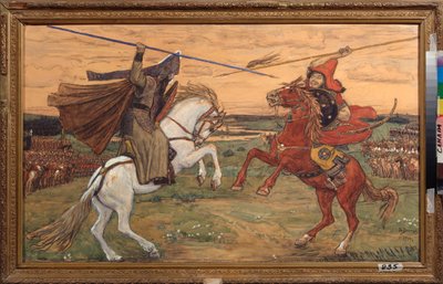 Der Zweikampf von Peresvet und Temir Murza auf der Kulikowo-Ebene 1380 von Victor Mikhailovich Vasnetsov