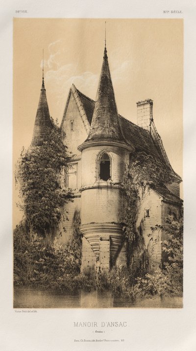 Architektur Pittoresque oder Denkmäler des XV. und XVI. Jahrhunderts: Schlösser Frankreichs des XV. und XVI. Jahrhunderts: Pl. 98, Herrenhaus von Ansac (Corrèze) von Victor Petit